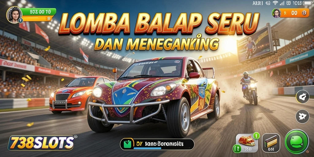 Screenshot utama game 738SLOTS yang menampilkan balapan seru.