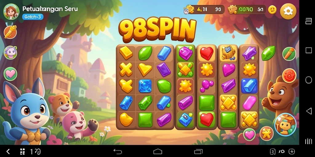 Tampilan gameplay seru dari 98SPIN dengan desain Match-3 yang menawan.