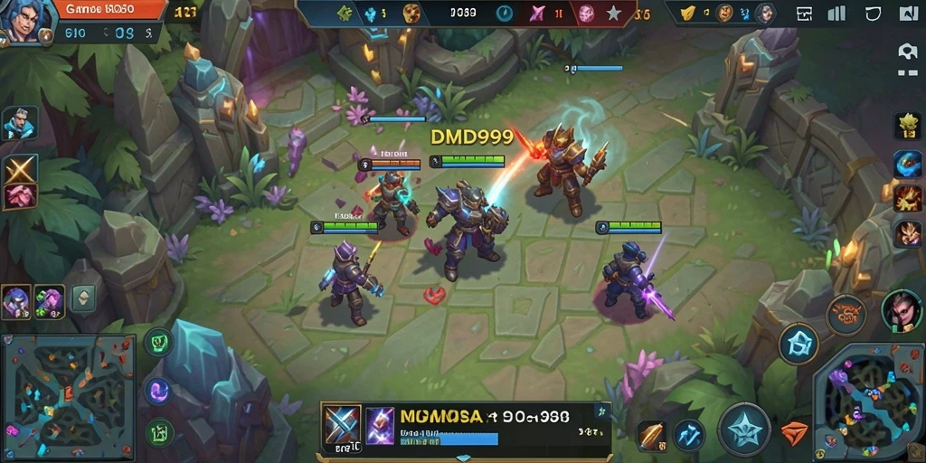 Tampilan aksi seru dalam DMD999 saat pertarungan MOBA.