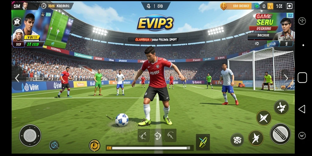 Screenshot menunjukkan aksi seru dalam permainan olahraga EVIP3.