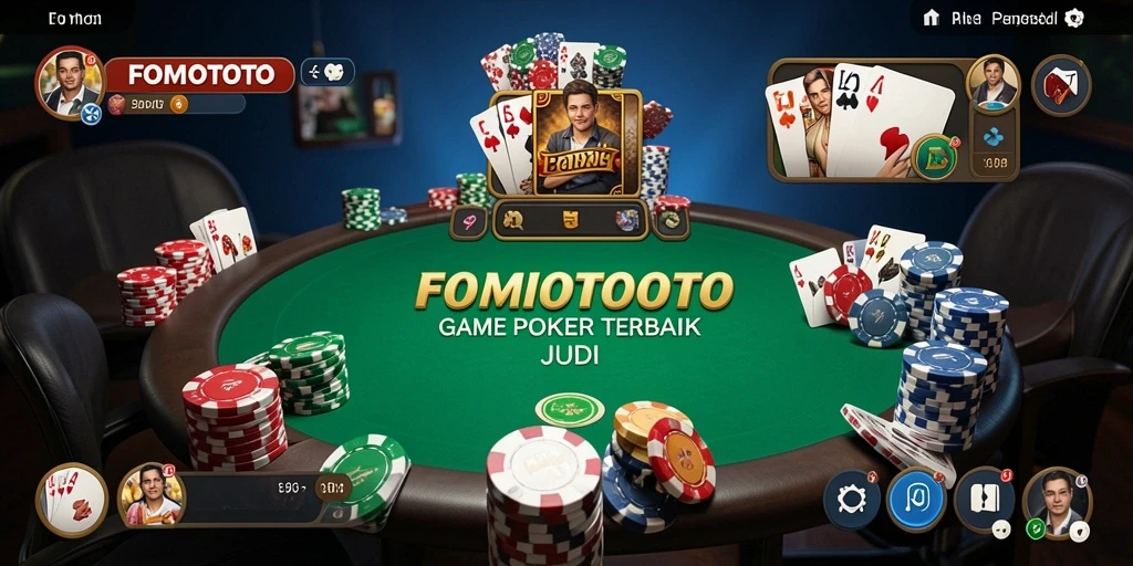 Screenshot utama FOMOTOTO menampilkan aksi intens permainan poker.