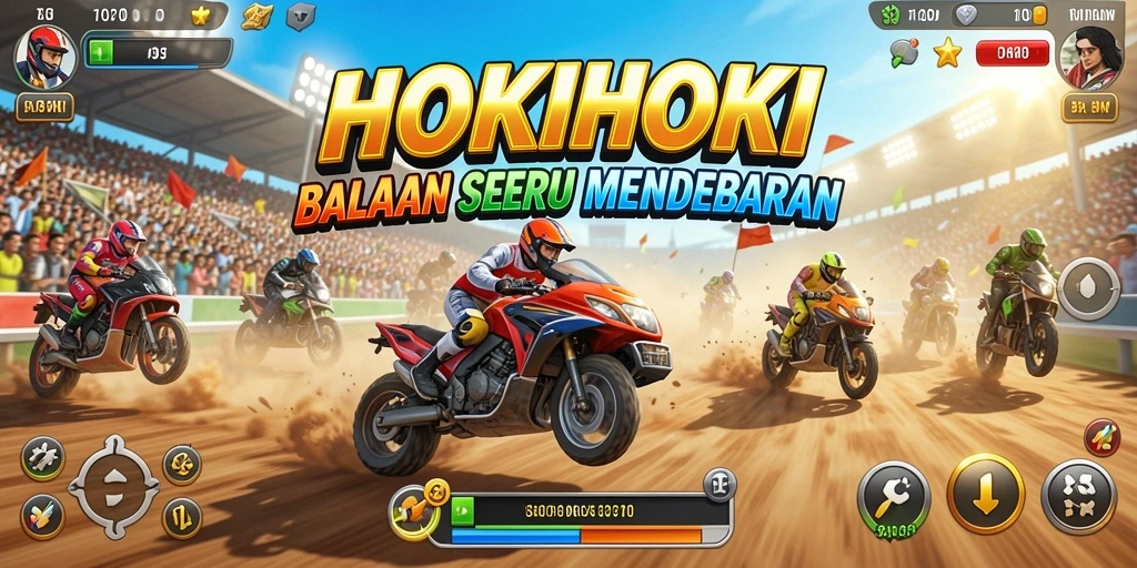 Tampilan gameplay HOKIHOKI yang mendebarkan saat balapan.