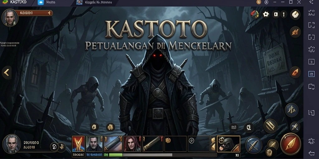 Screenshot gameplay KASTOTO memperlihatkan suasana gelap dan mencekam.