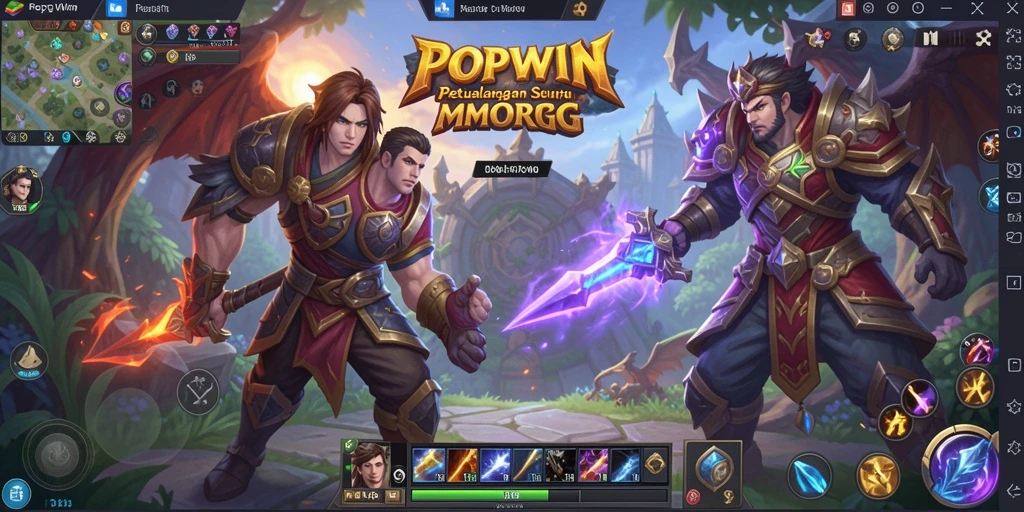 Gameplay seru dalam <strong>POPWIN</strong> menunjukkan pertempuran epik dan kolaborasi pemain.