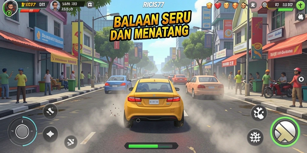 Tampilan gameplay RICIS77 dengan aksi balapan yang seru.