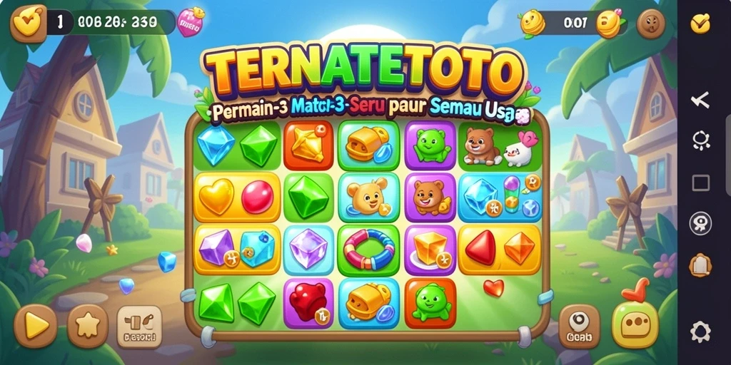Tampilan gameplay seru TERNATETOTO dengan kombinasi warna-warni permata.